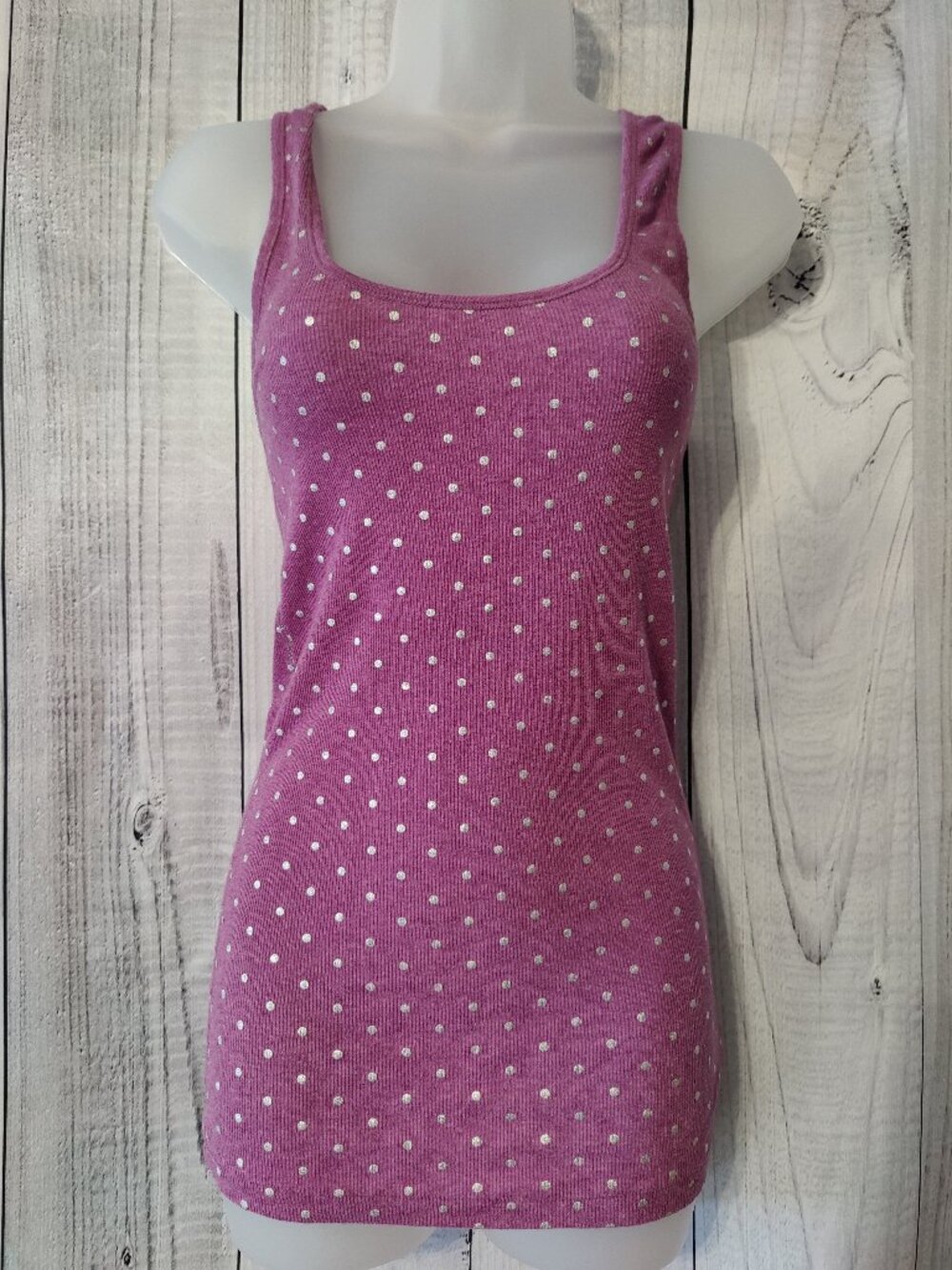 American Eagle Pink Metallic Polka Dot Racerback Tank